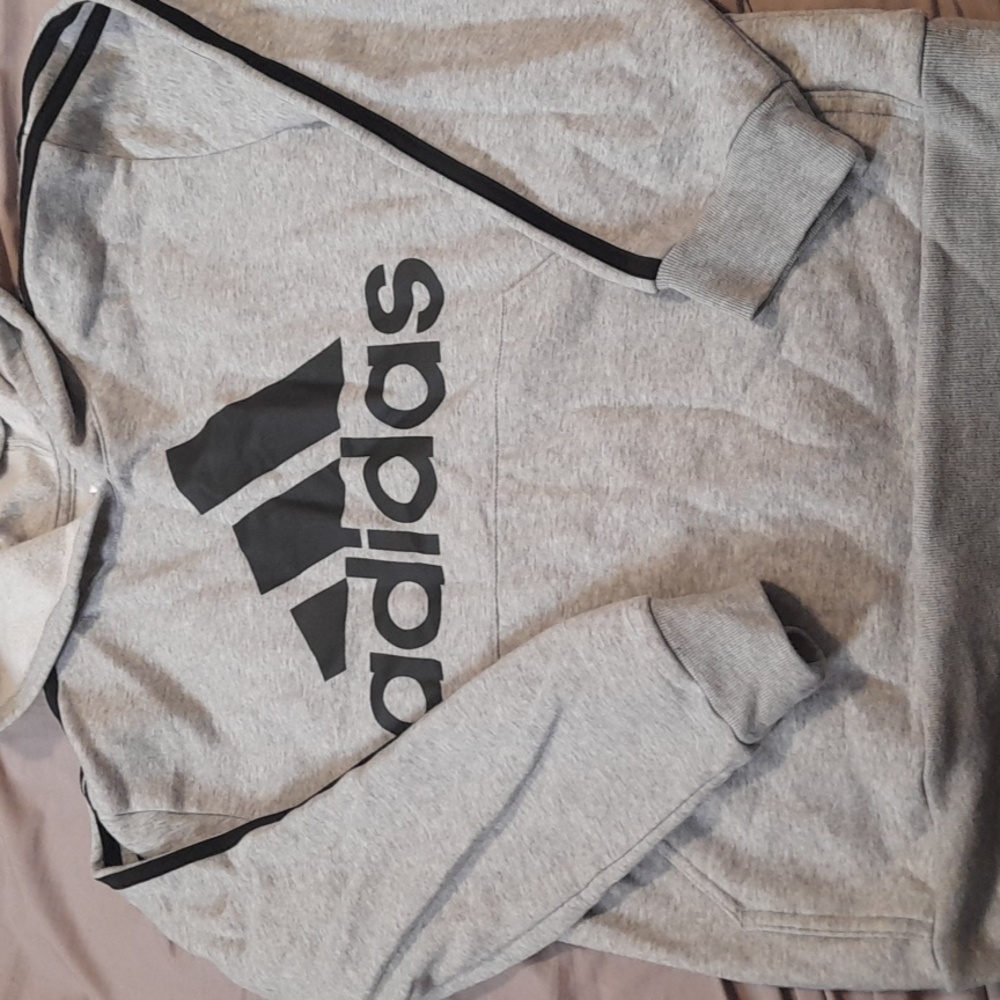 Adidas gray and black striped hoodie sweater sweatshirt comfortable 14-16 large